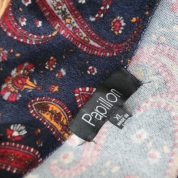 (XL) Papillon Paisley Print Cowl Neck Sweater Dress with Pockets Cozy Seasonal - Picture 3 of 7